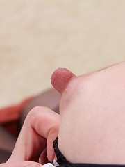 Naughty shaved mature slut with big nipples playing alone